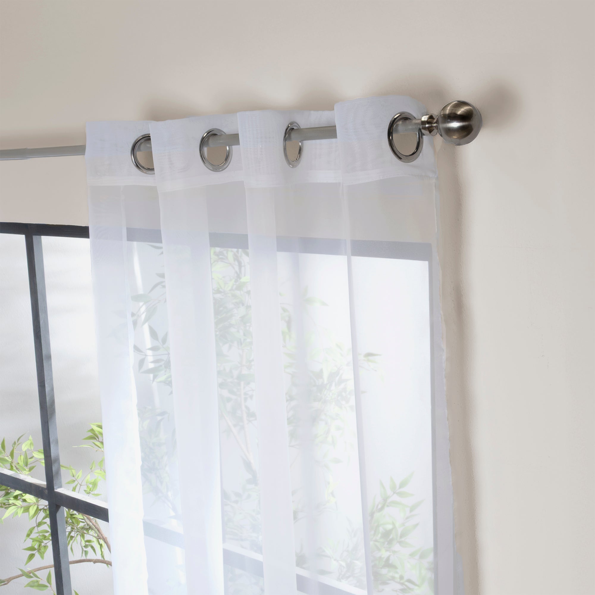 VIANNEY Set De Cortinas Traslúcidas Lisas Con Argollas Tergal Blanco