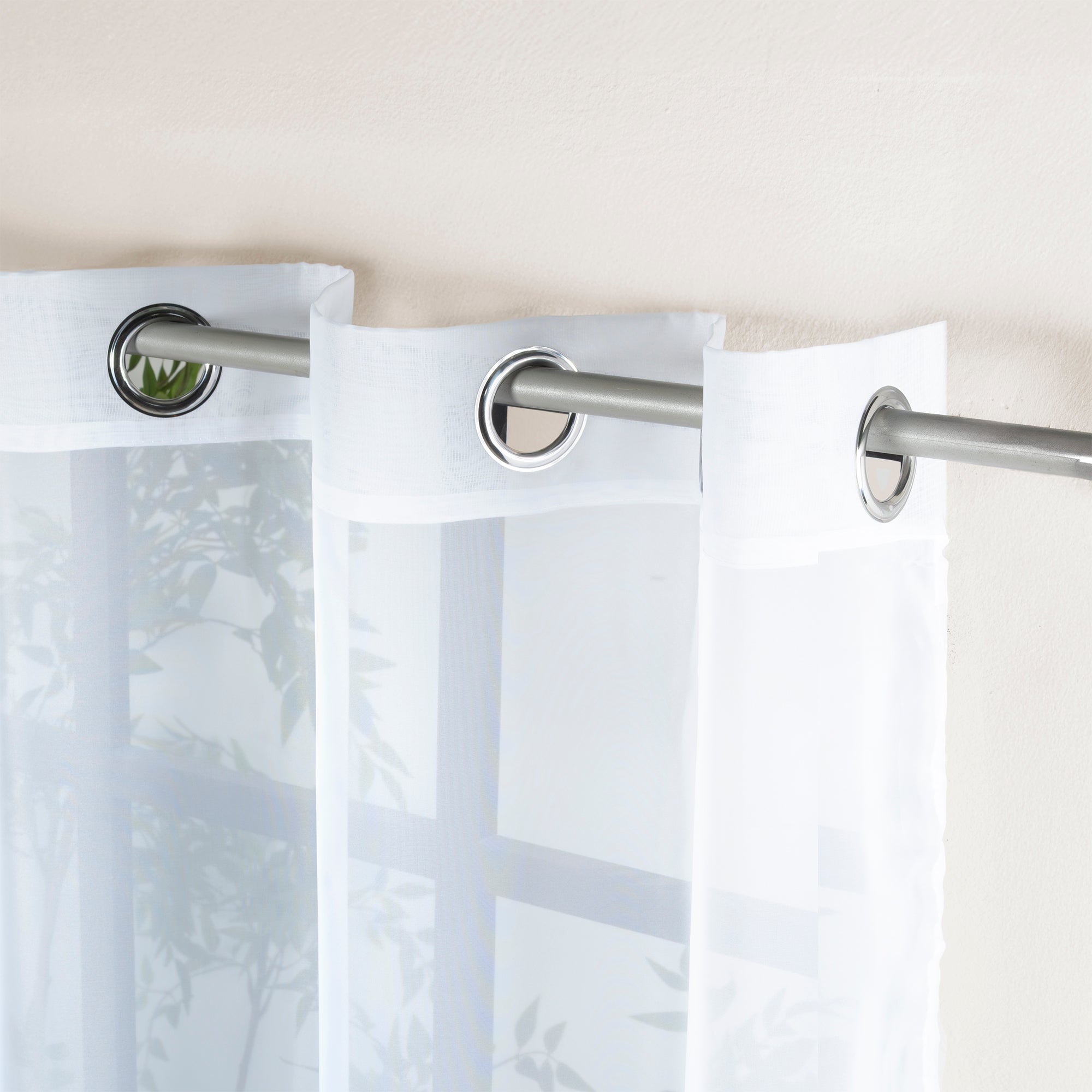 VIANNEY Set De Cortinas Traslúcidas Lisas Con Argollas Tergal Blanco