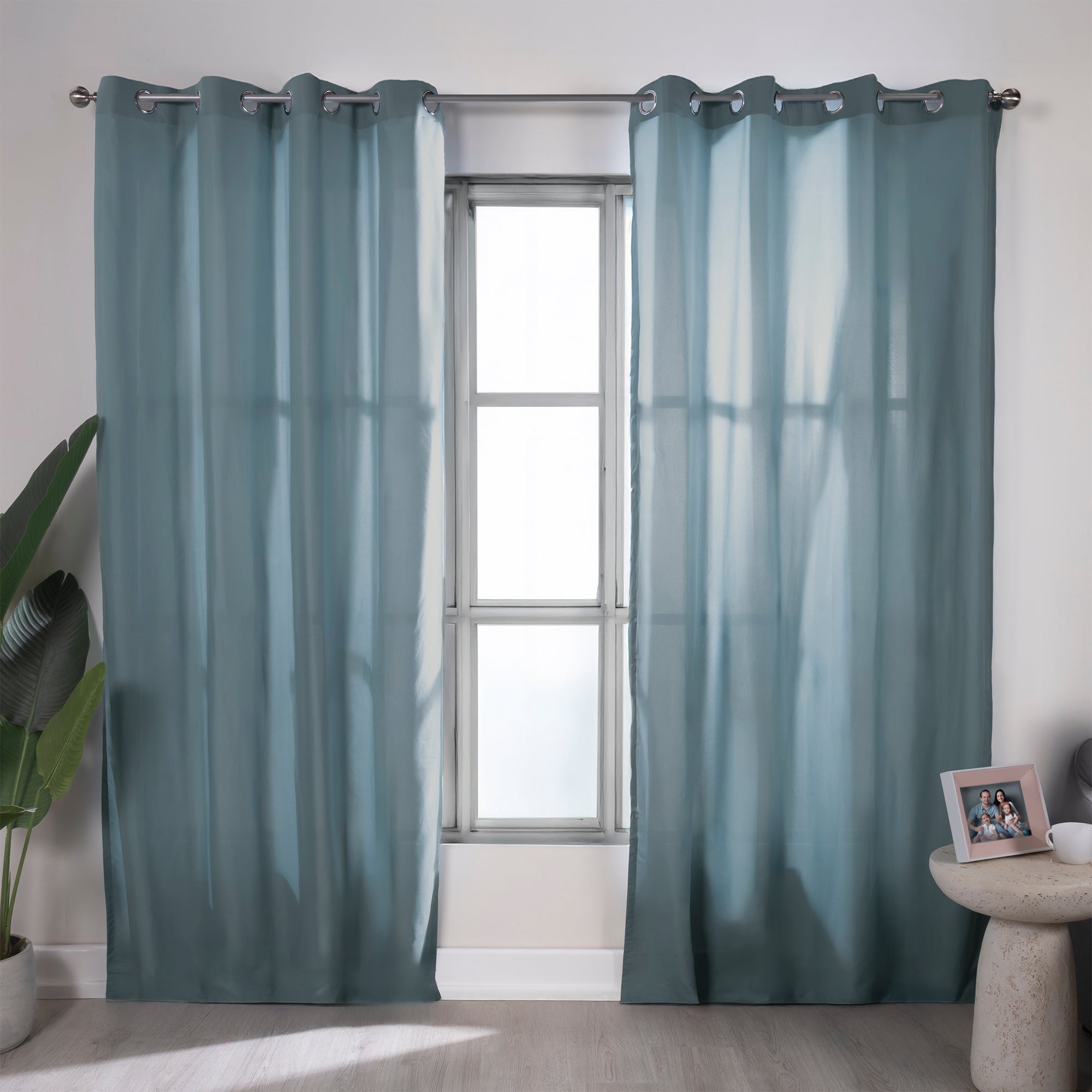VIANNEY Set De Cortinas Con Argollas Lisas Viasoft Celeste