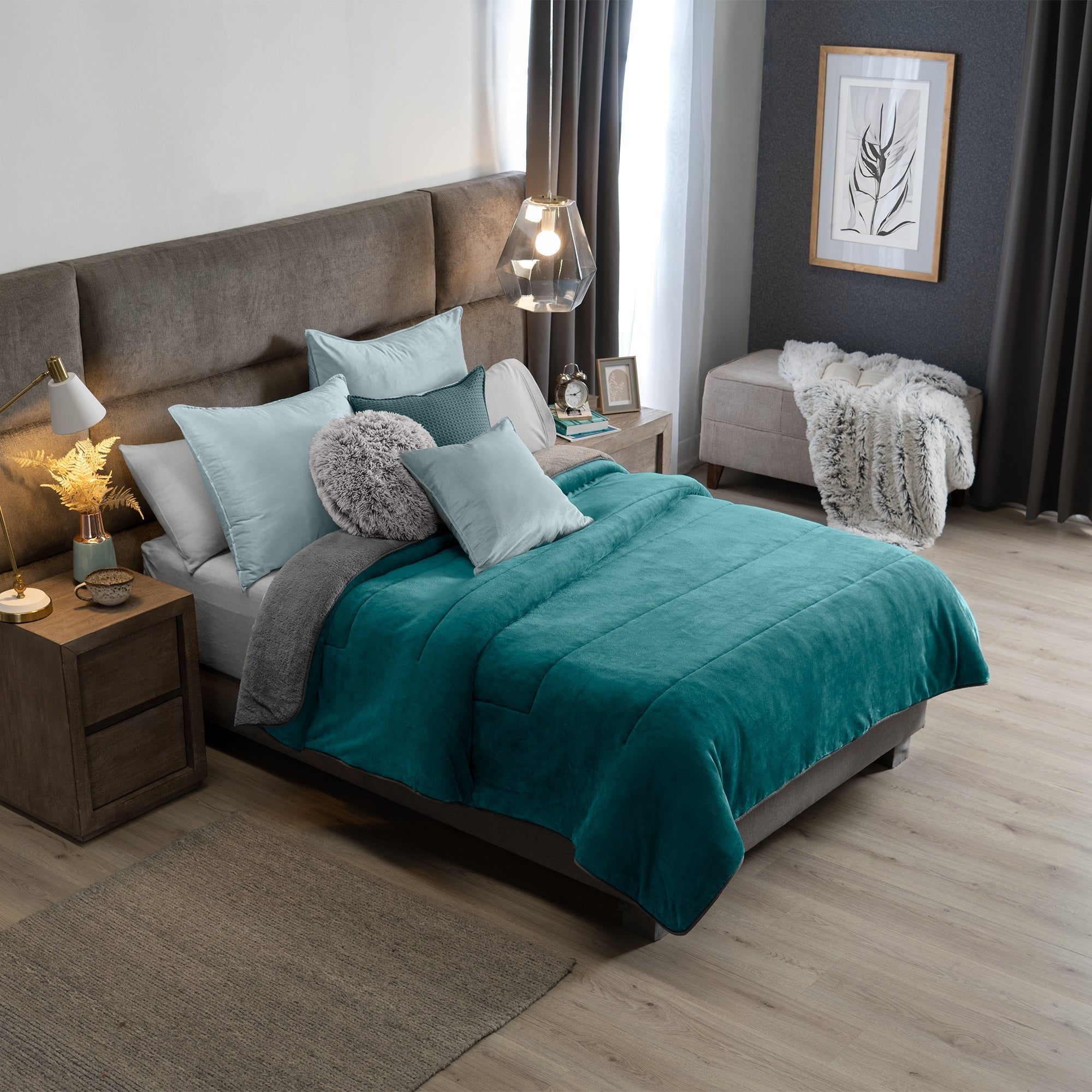 VIANNEY Cobertor Ultrasuave Con Interior De Borrega Premium Invernal Turquesa