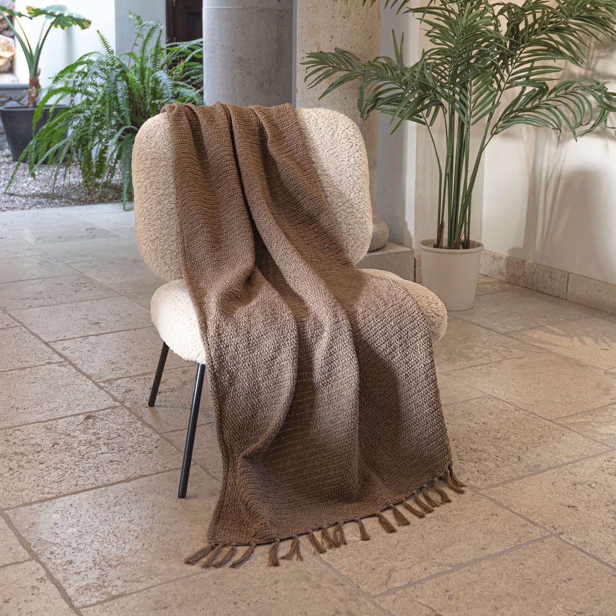 VIANNEY Frazada Decorativa Con Tejido Bouclé Bucle Latte