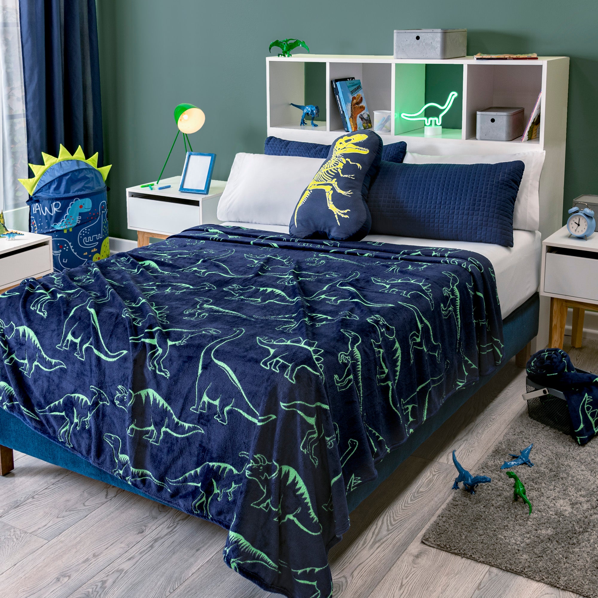 VIANNEY Cobertor Ligero Estampado Súper Suave Que Brilla En La Oscuridad Dinosaurios