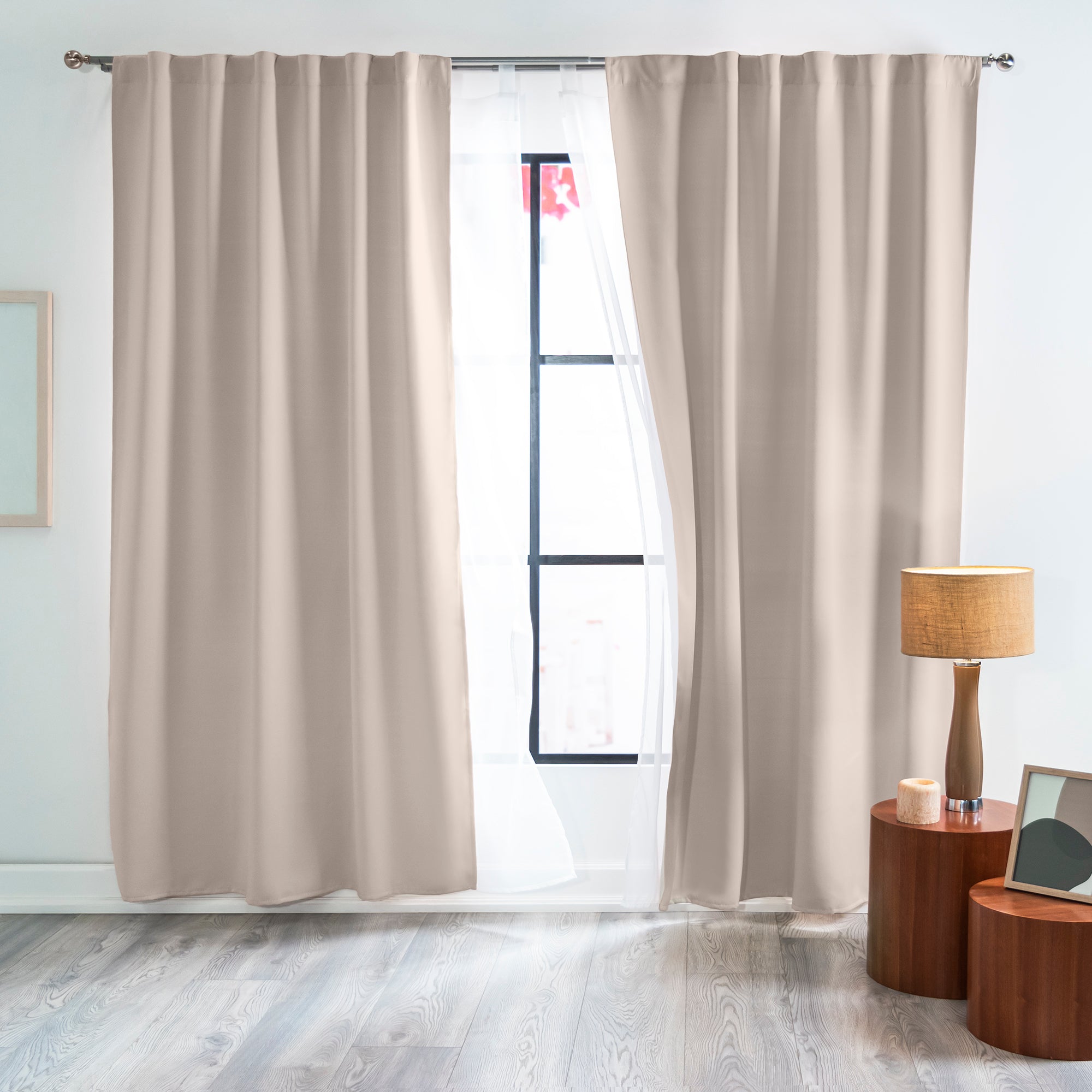 VIANNEY Set De Cortinas Luz Media Lisas Viasoft Almond