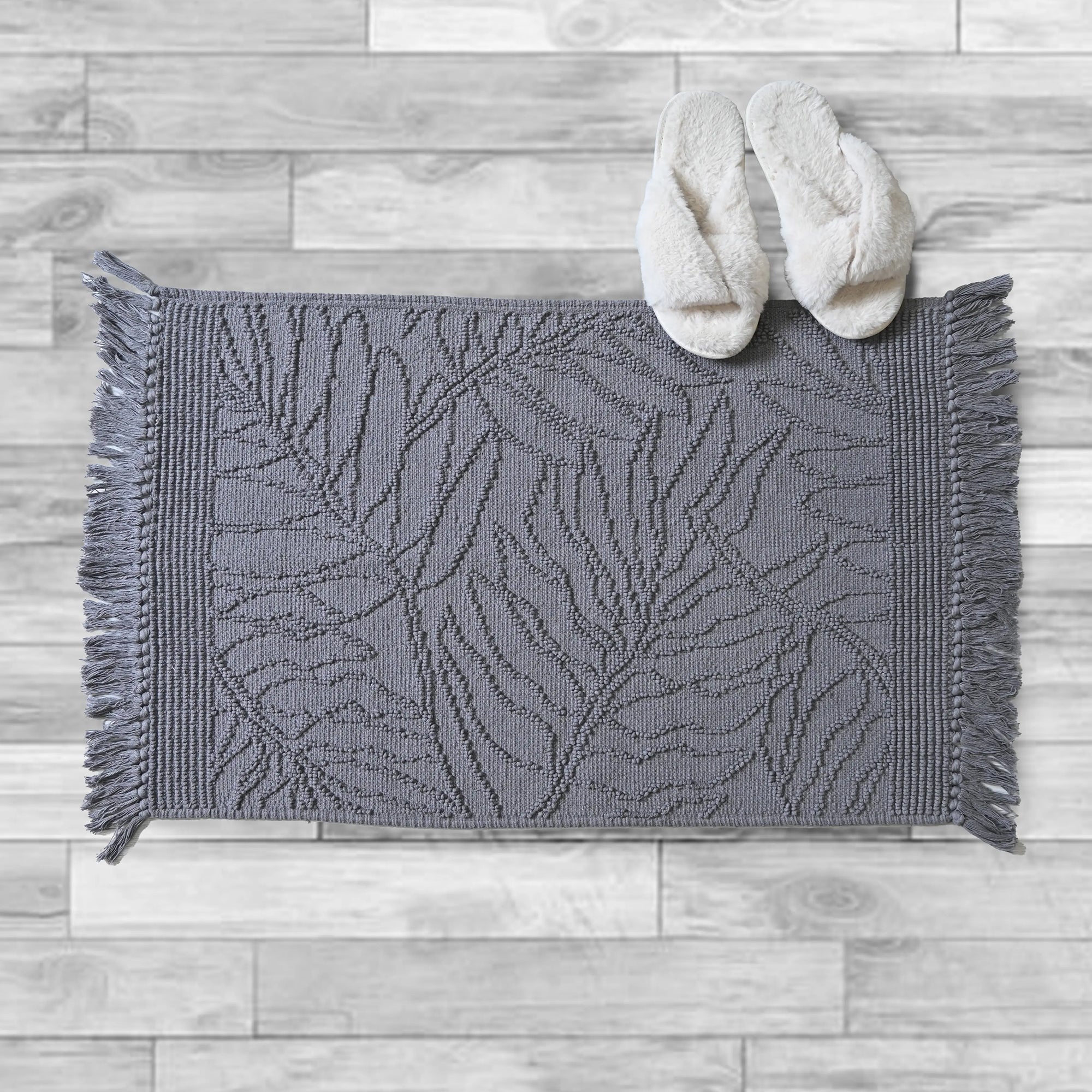 VIANNEY Tapete Decorativo Con Tejido Y Flecos Mumbai Hojas