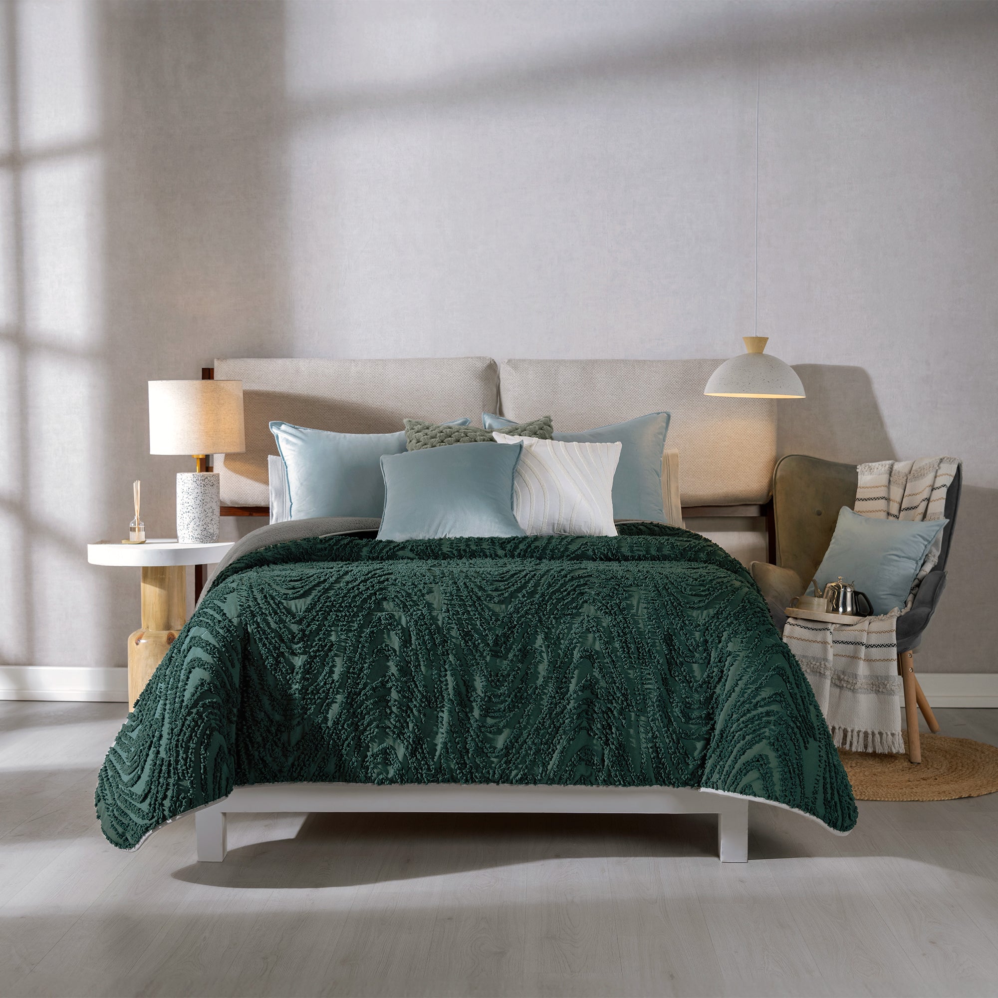 VIANNEY Cobertor Con Interior De Borrega Premium Y Textura Jacquard Austral Esmeralda
