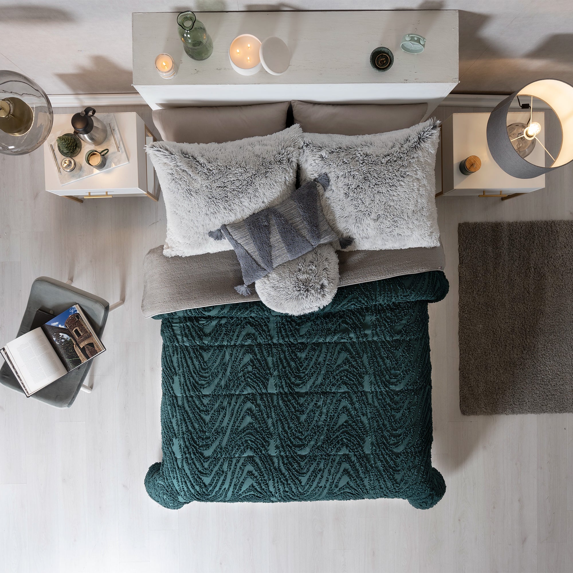 VIANNEY Cobertor Con Interior De Borrega Premium Y Textura Jacquard Austral Esmeralda