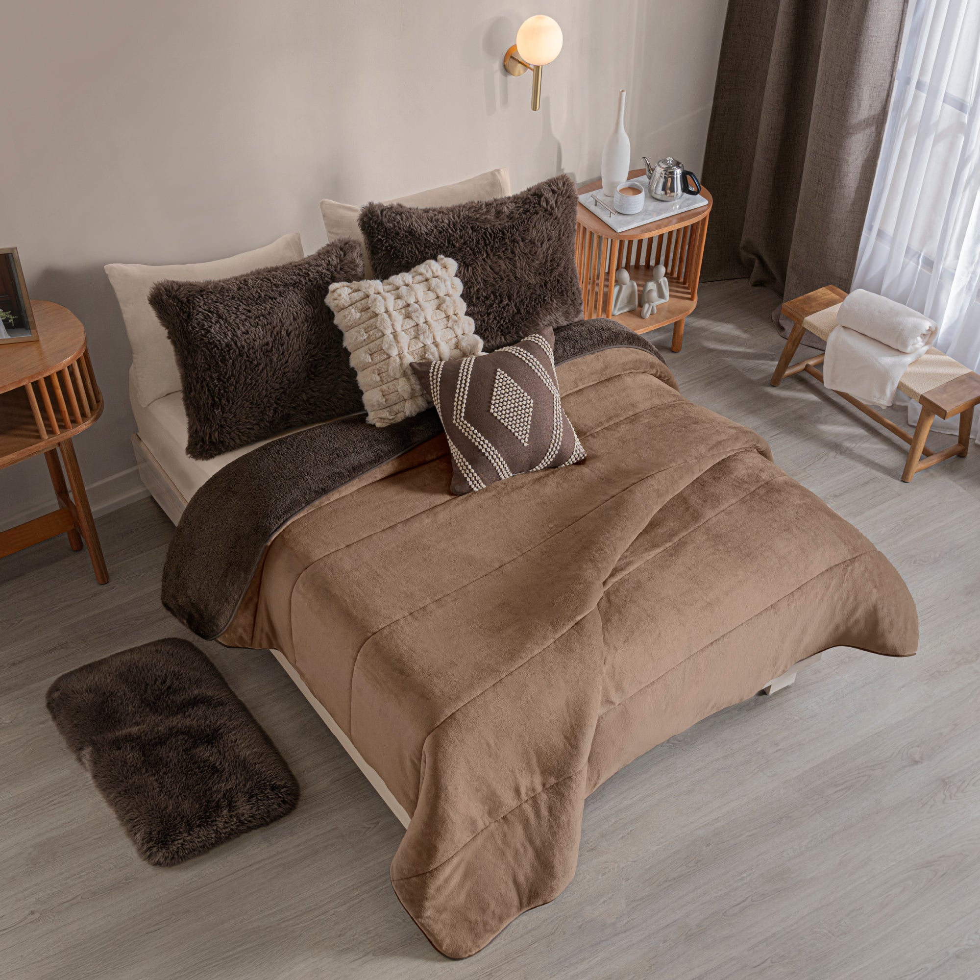 VIANNEY Cobertor Ultrasuave Con Interior De Borrega Premium Invernal Latte