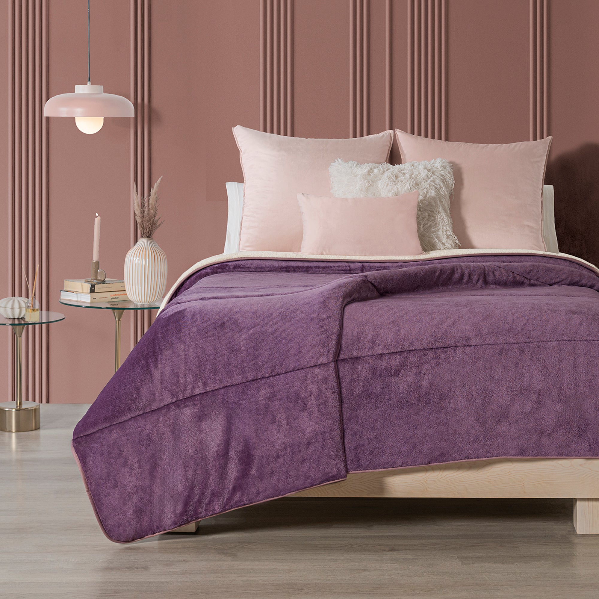 VIANNEY Cobertor Ultrasuave Con Interior De Borrega Premium Invernal Berry