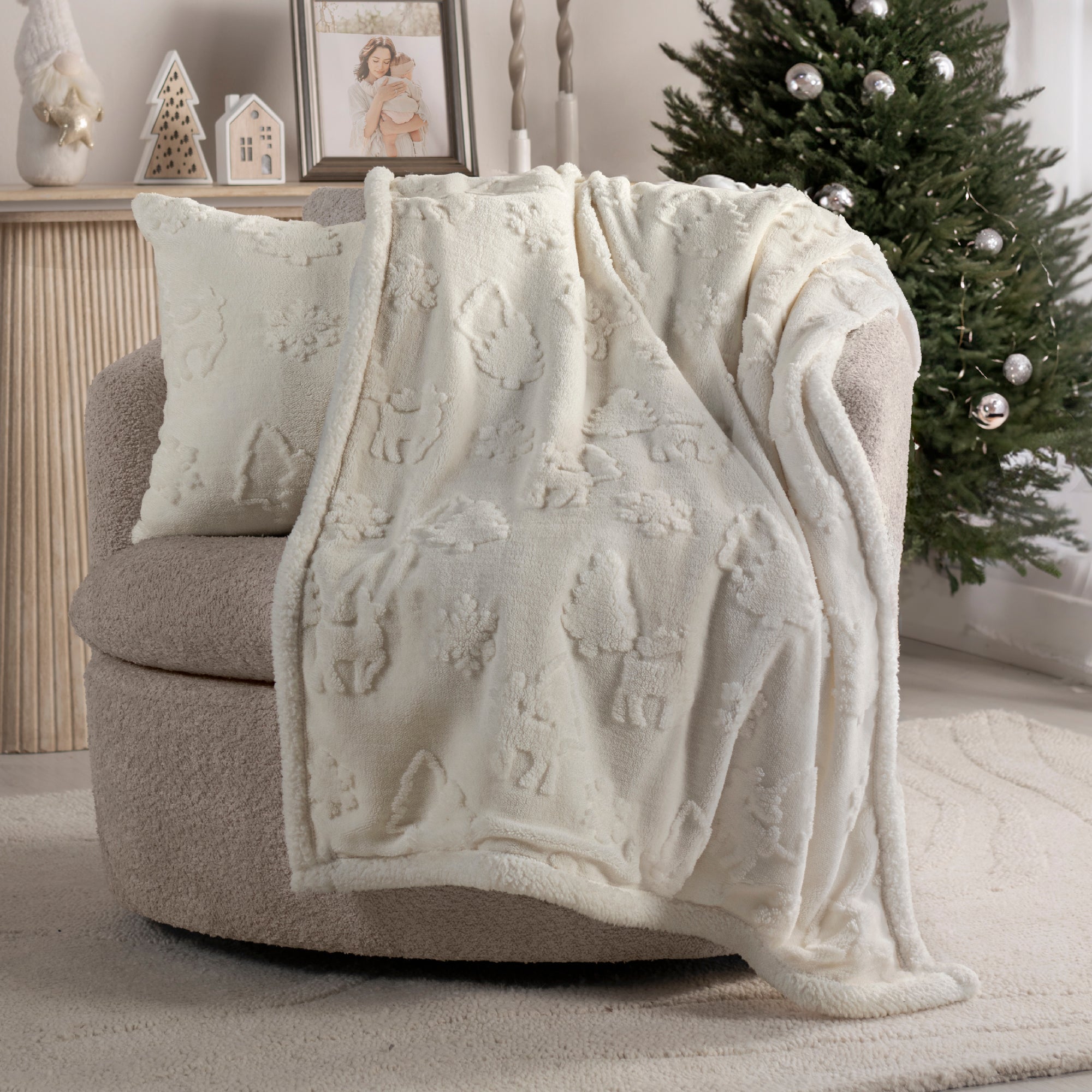 VIANNEY Cobertor Con Textura En Relieve Con Interior De Borrega Premium Everest Frosty
