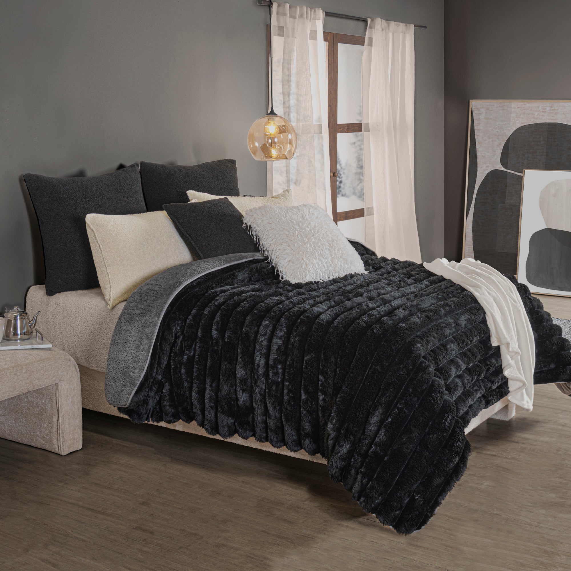 VIANNEY Cobertor Con Textura De Franjas En Relieve Con Interior De Borrega Premium Everest Bélgica