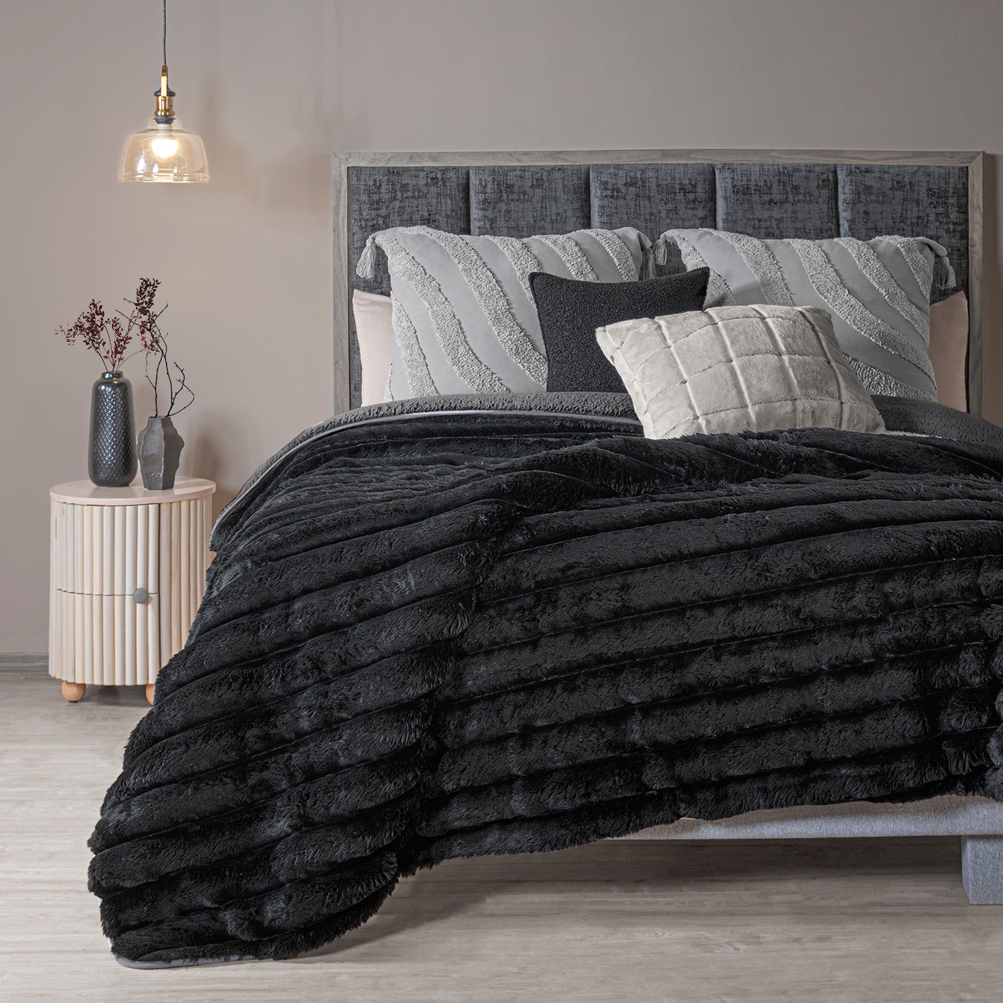 VIANNEY Cobertor Con Textura De Franjas En Relieve Con Interior De Borrega Premium Everest Bélgica