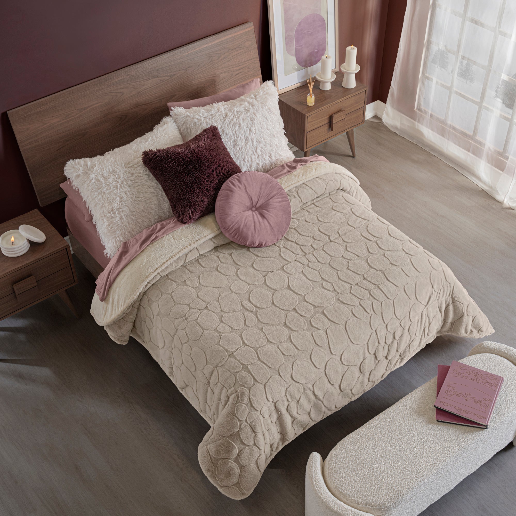 VIANNEY Cobertor Con Textura En Relieve Con Interior De Borrega Premium Everest Avellana