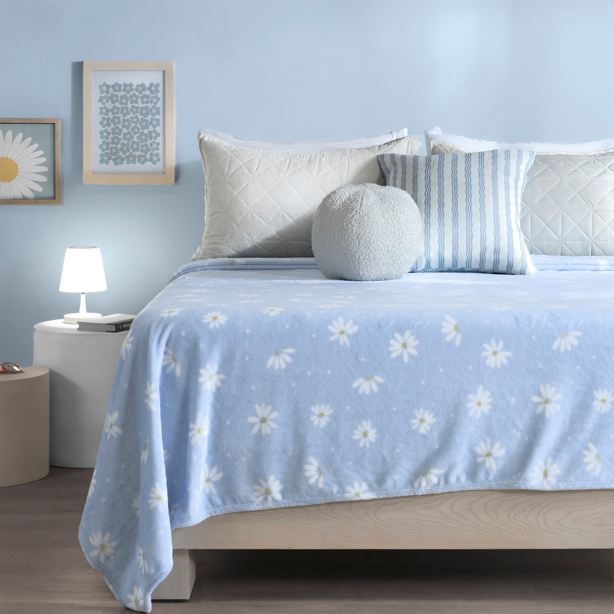 VIANNEY Cobertor Ligero Estampado Súper Suave Margaritas