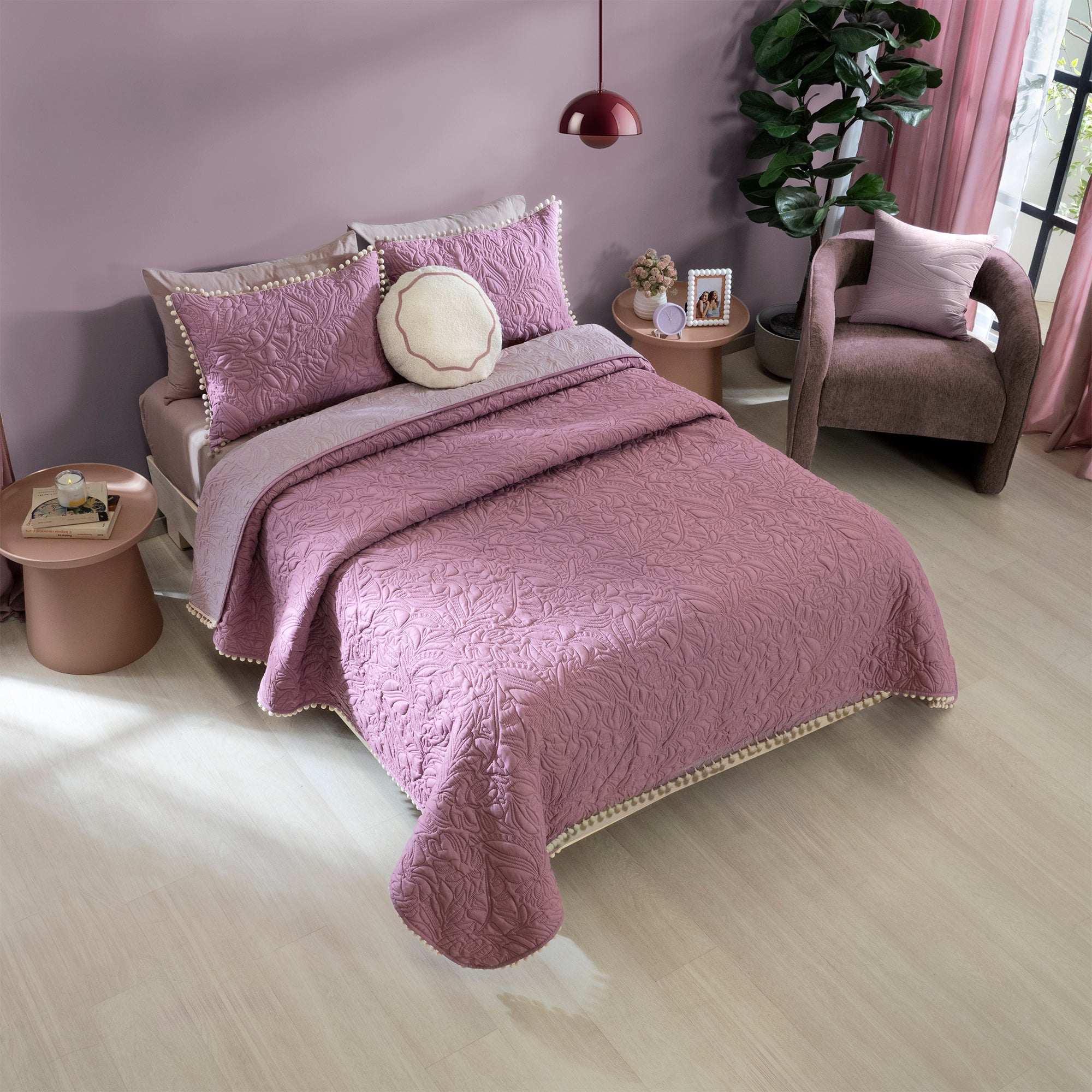 VIANNEY Juego De Edredón Doble Vista Con Fundas Y Cojín Mulberry
