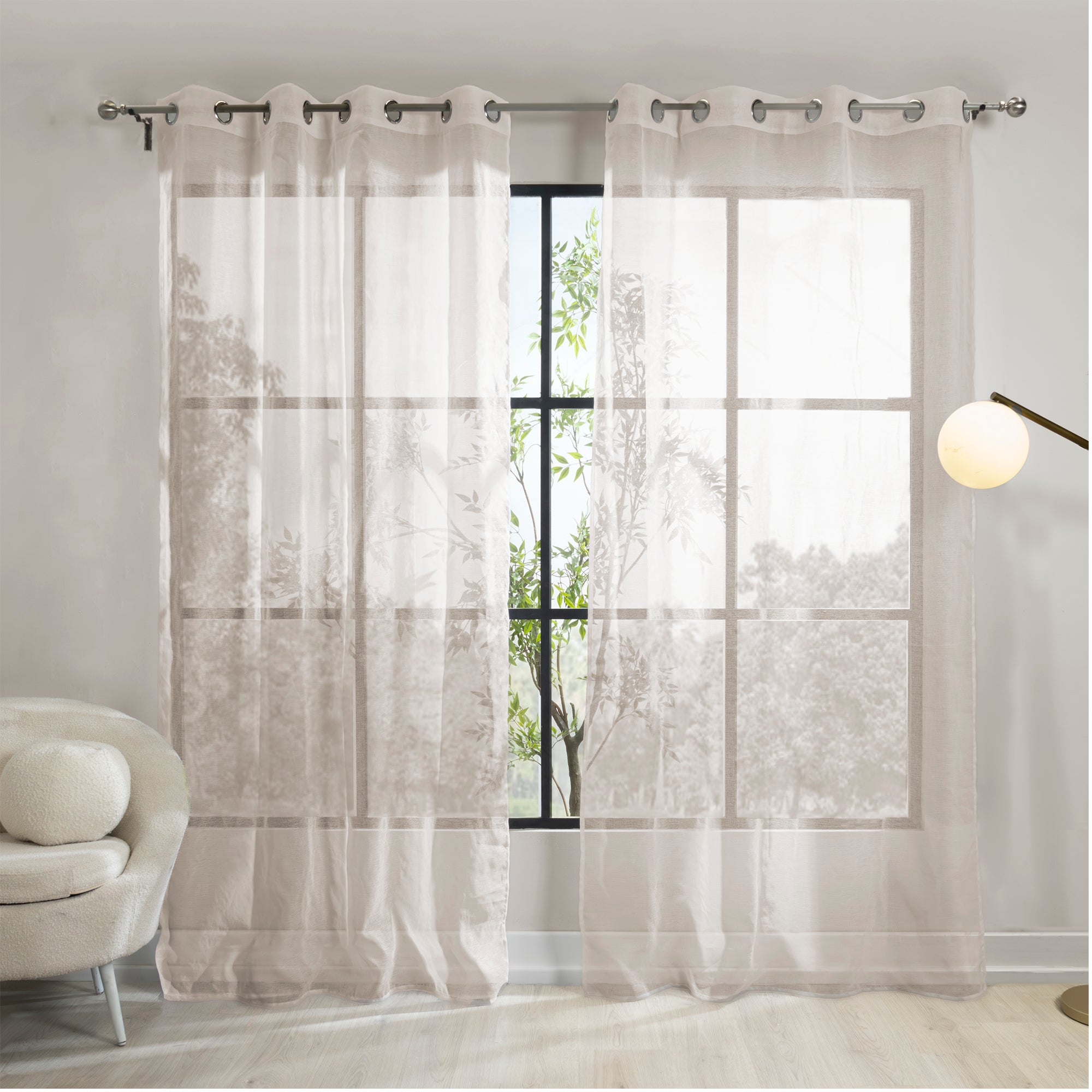 VIANNEY Set De Cortinas Traslúcidas Textura Voile Con Argollas Viena Beige
