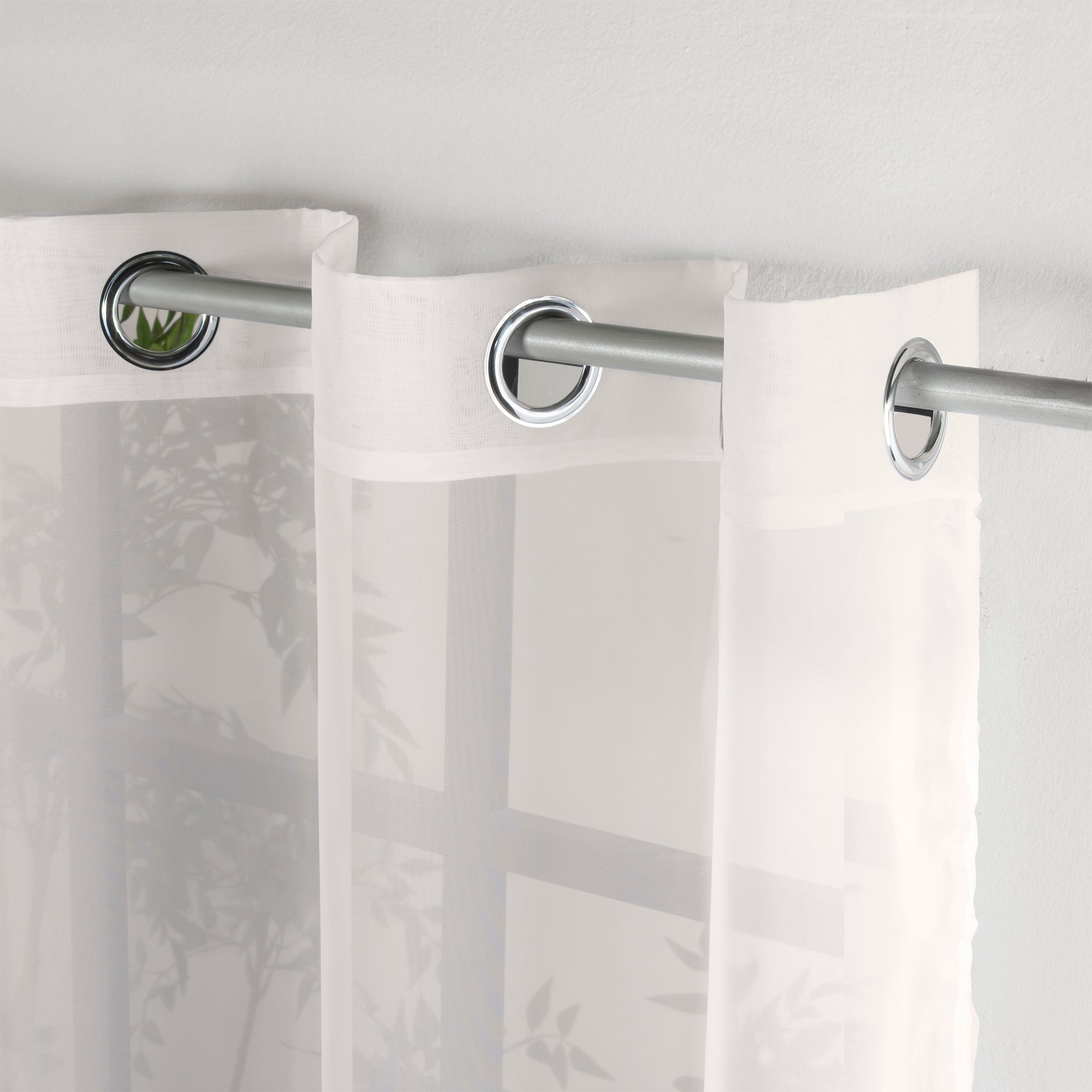 VIANNEY Set De Cortinas Traslúcidas Lisas Con Argollas Tergal Beige