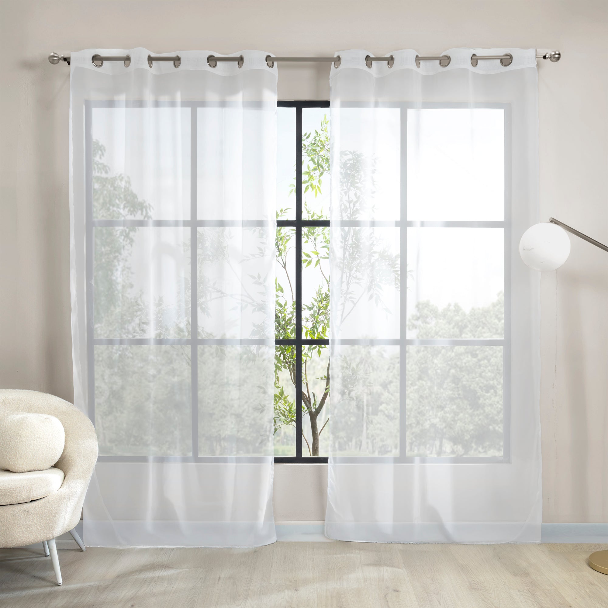 VIANNEY Set De Cortinas Traslúcidas Lisas Con Argollas Tergal Blanco