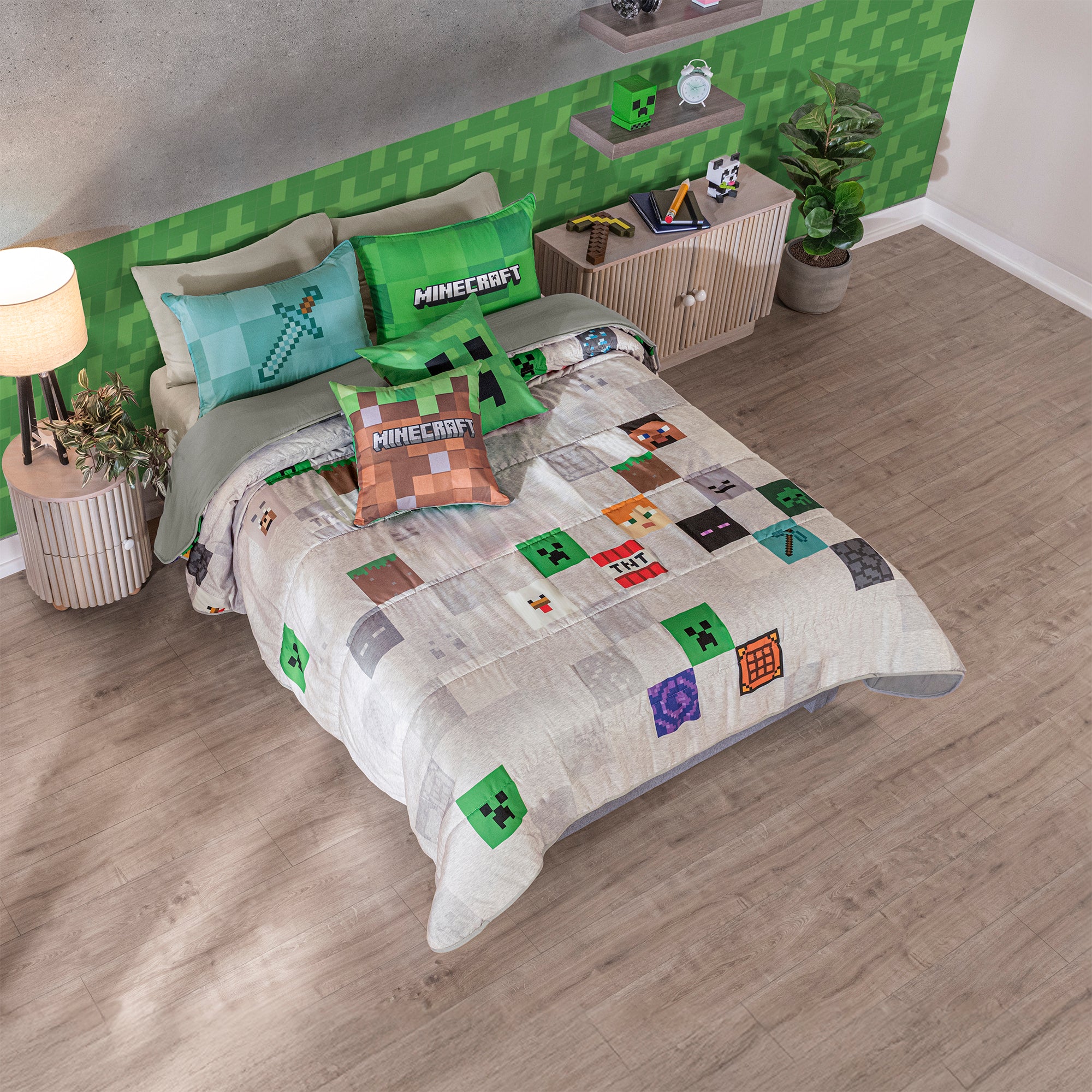 VIANNEY Juego De Edredón Doble Vista Con Fundas Y Cojín Minecraft