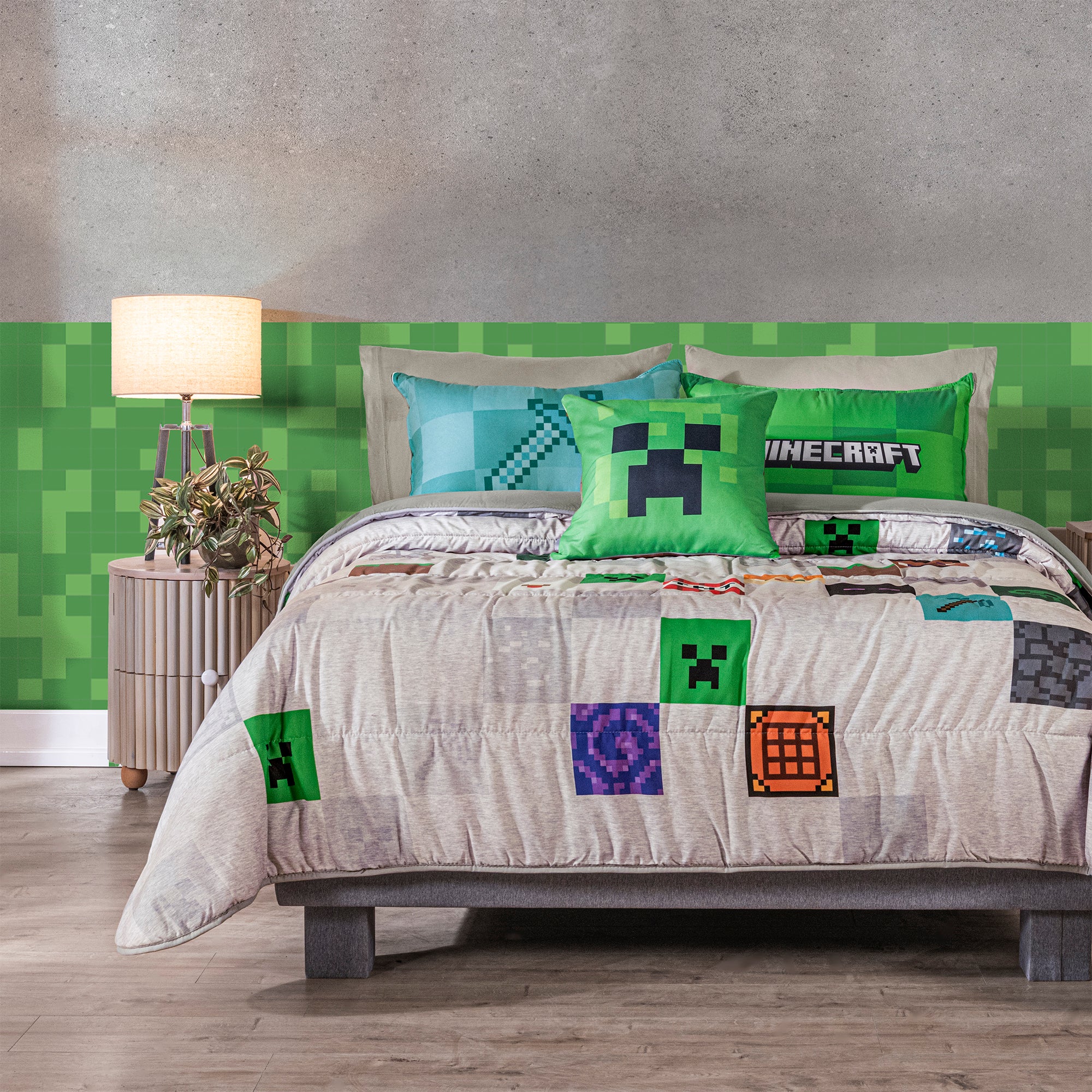VIANNEY Juego De Edredón Doble Vista Con Fundas Y Cojín Minecraft