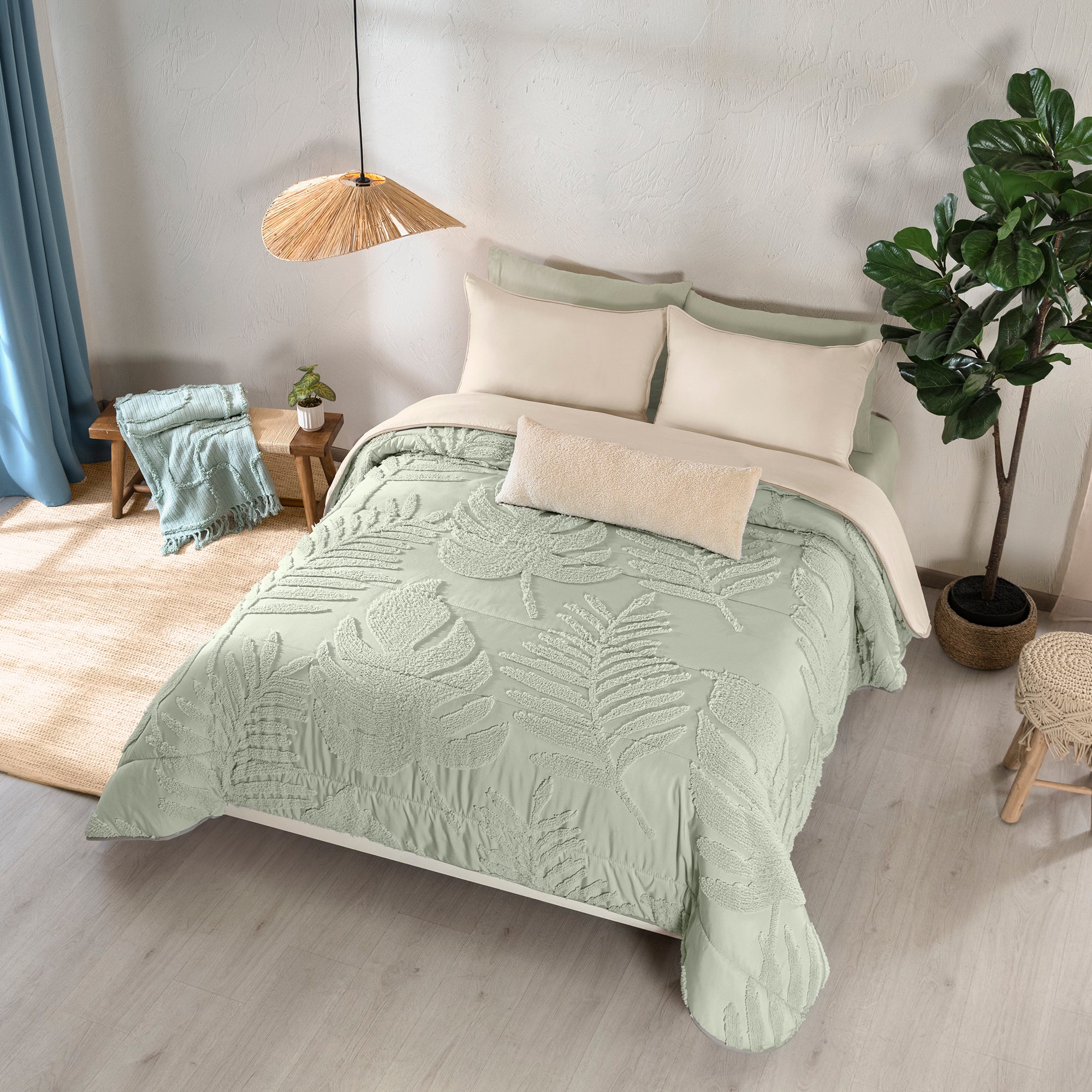 VIANNEY Juego De Edredón Textura Jacquard Doble Vista Con Fundas Y Cojín Burgos